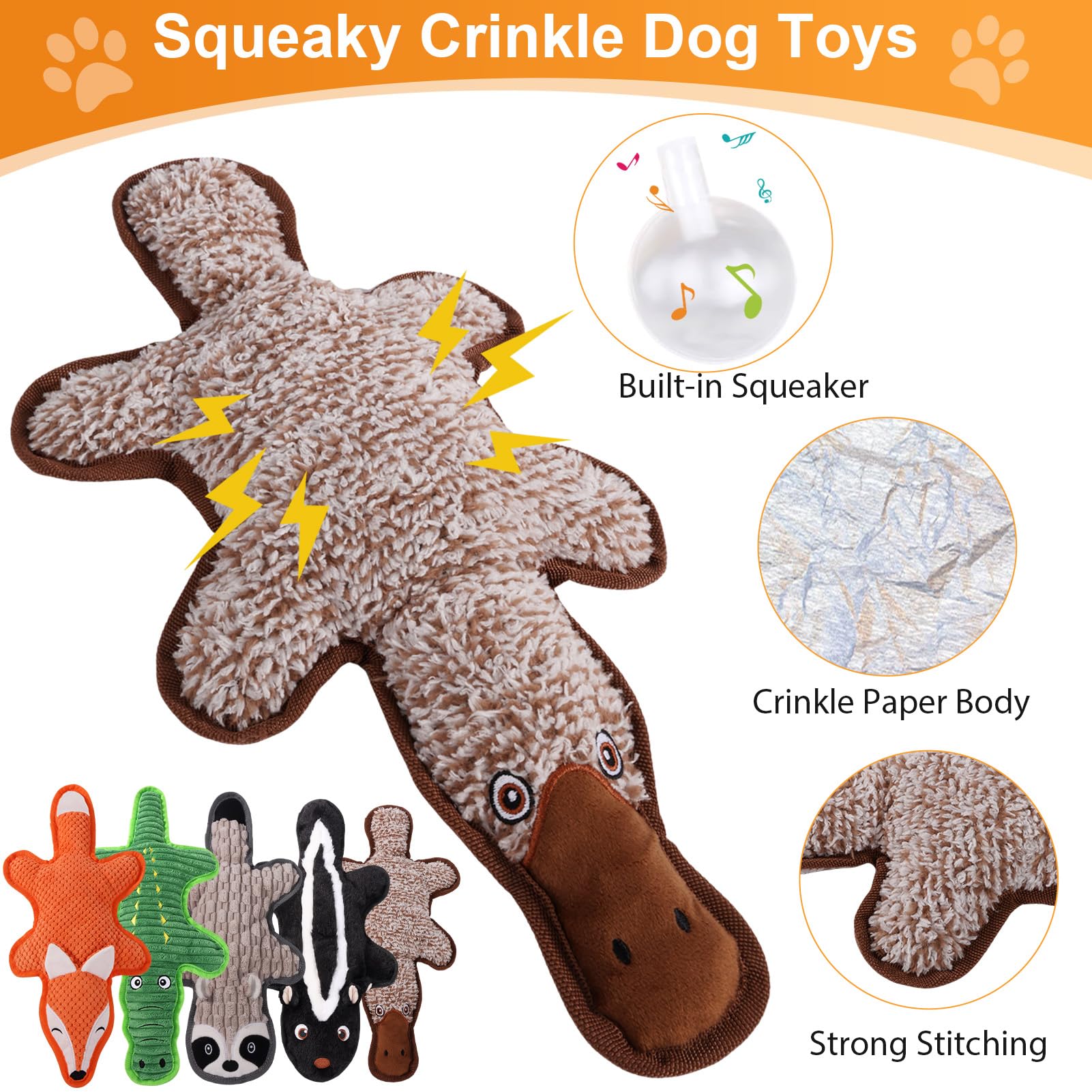 Eneston squeaky dog toy raccoon for tug-of-war and fetch, durable design.
