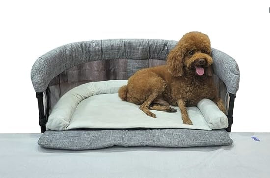 Englacha Close2me bedside dog crib bunk view demonstrates near-bed companionship.