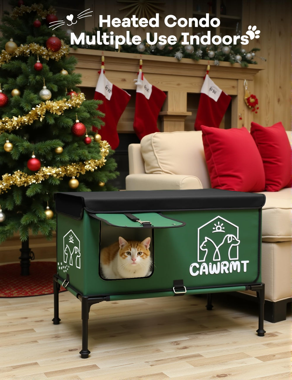 Engtesy outdoor cat house in green color blends with outdoor spaces and provides cozy warmth.