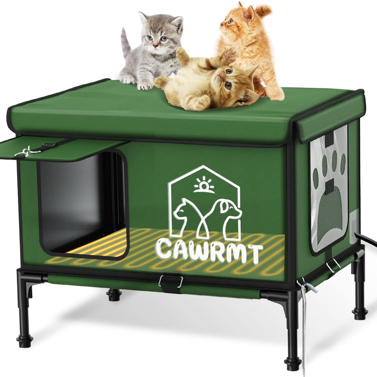 Engtesy Outdoor Cat House waterproof-green exterior keeps cat dry outdoors