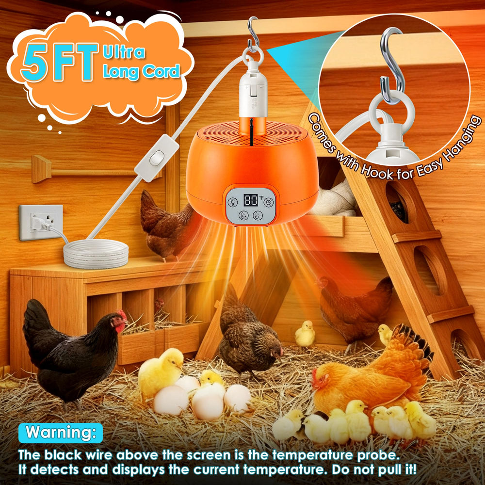 Enhon chicken coop heater with 5 ft cord shows easy wiring in small spaces.