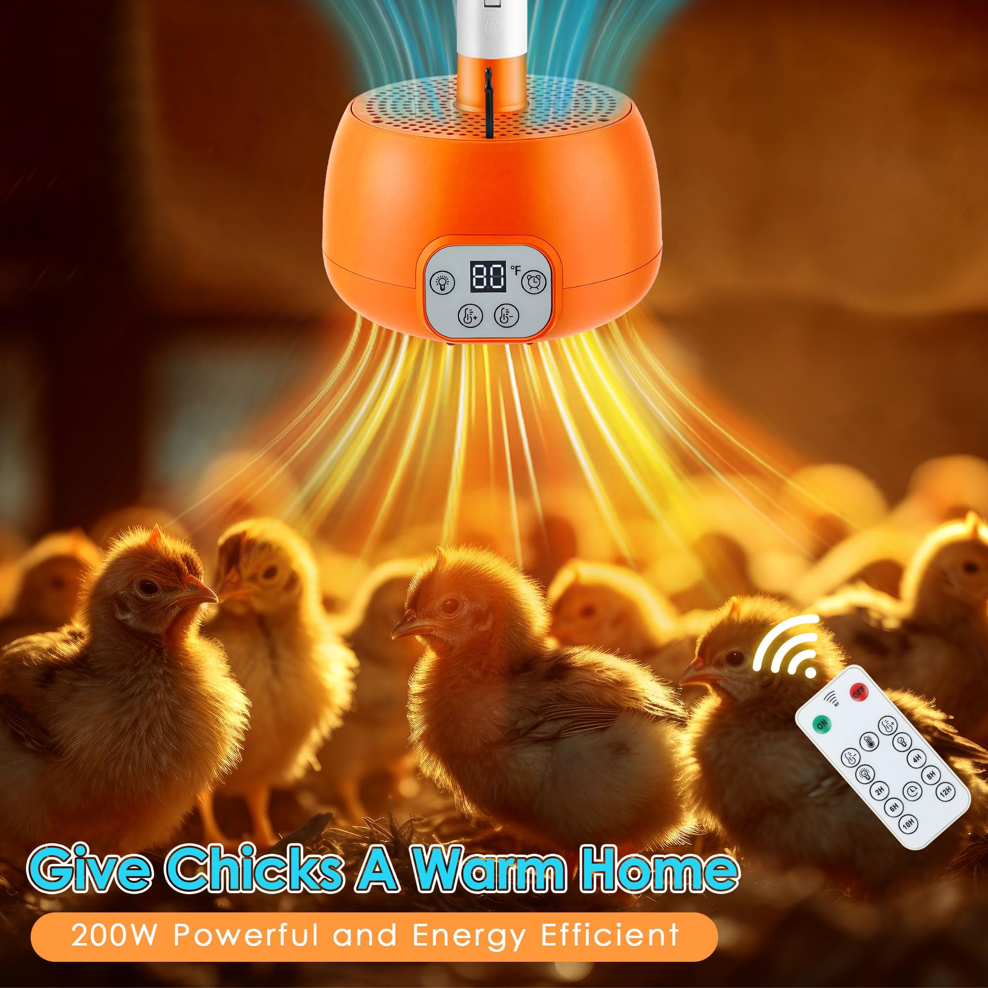 Enhon chicken coop heater digital display demonstrates precise temperature control for chicks.