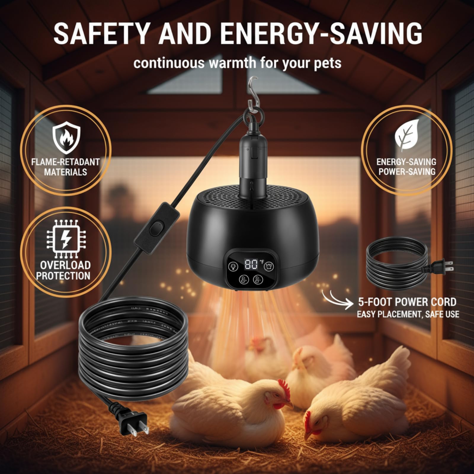 Enhon chicken coop heater removable filter for easy cleaning.