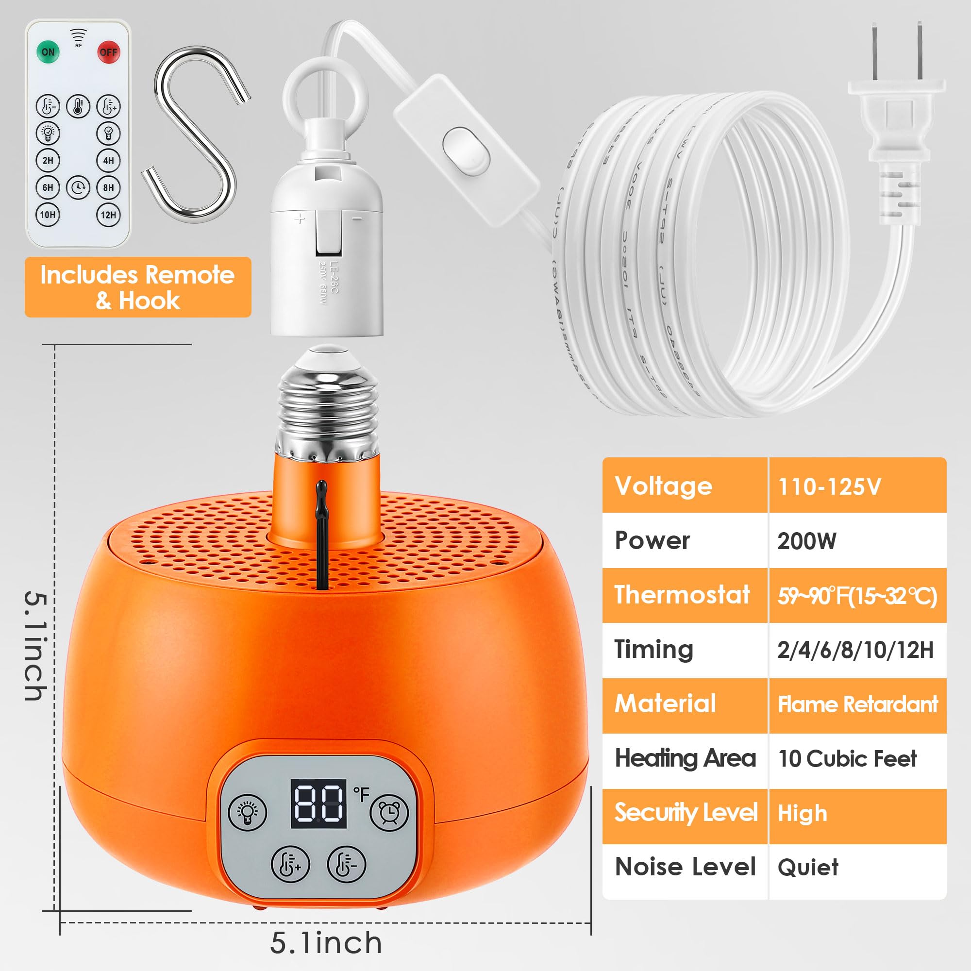 Enhon chicken coop heater flame-retardant shell emphasizes safety features.