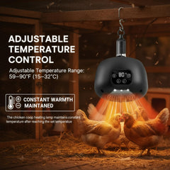 Enhon chicken coop heater LED panel demonstrates heat and ambient lighting.