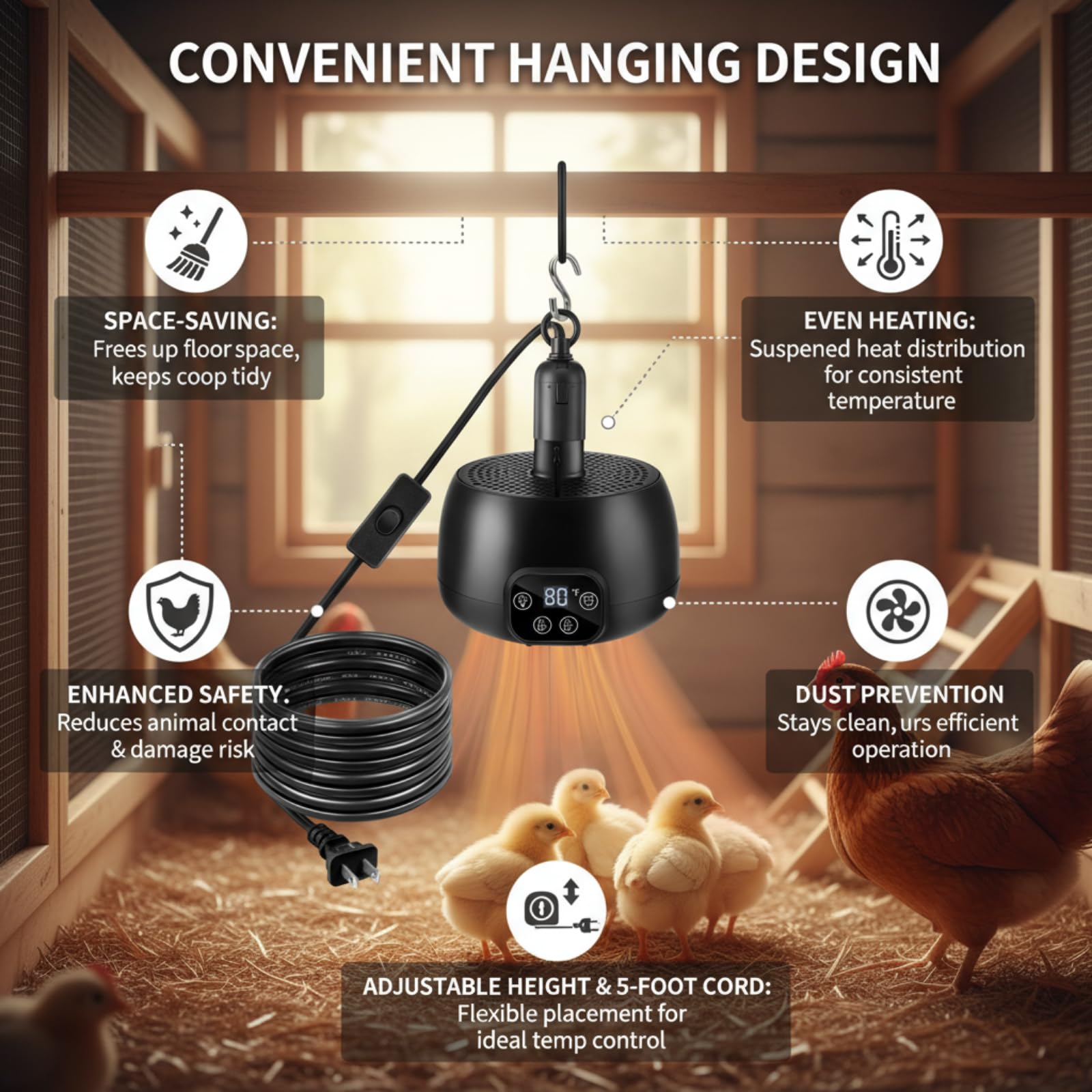 Enhon chicken coop heater outdoor-use setup for year-round comfort.