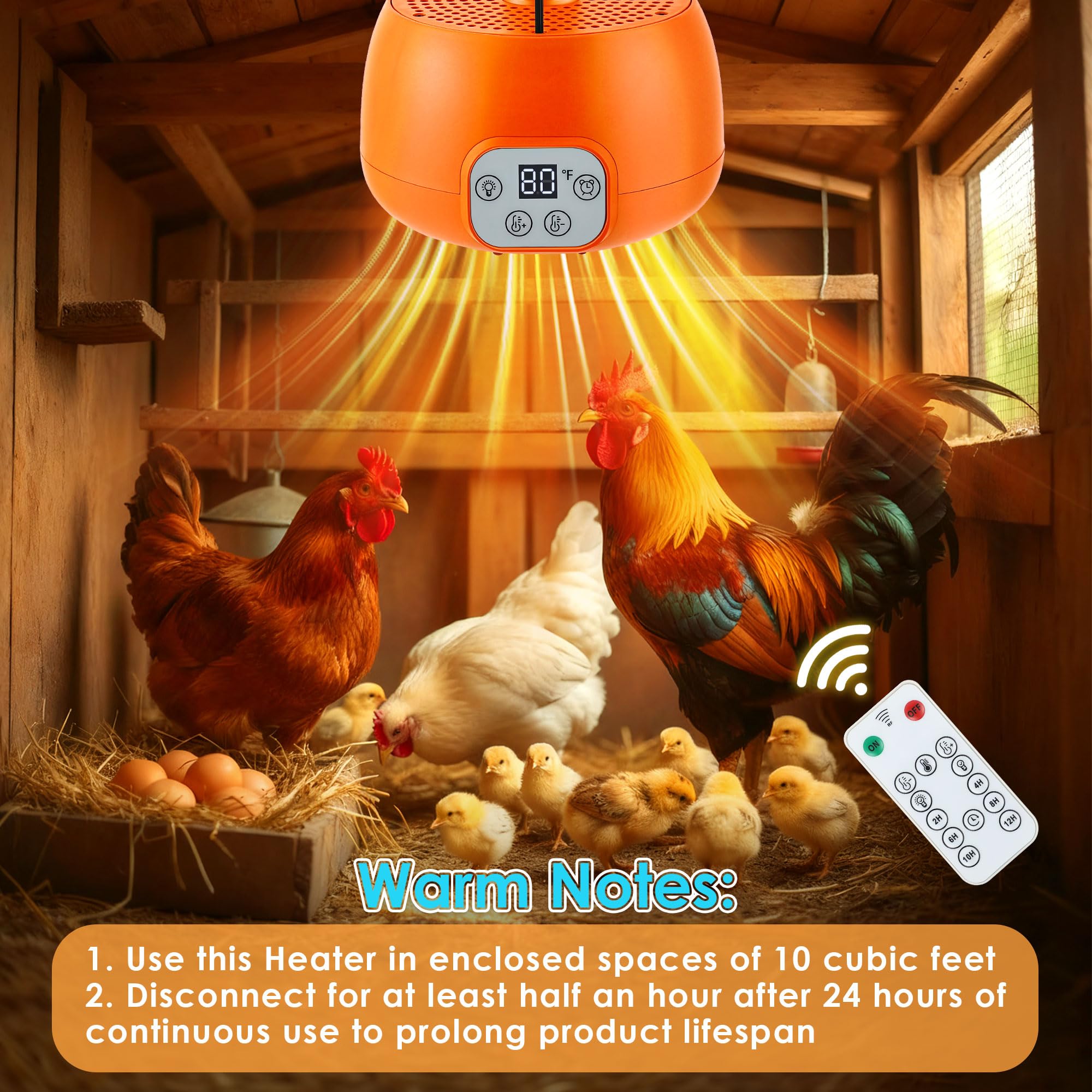 Enhon chicken coop heater packaging ready for quick setup with manual included.