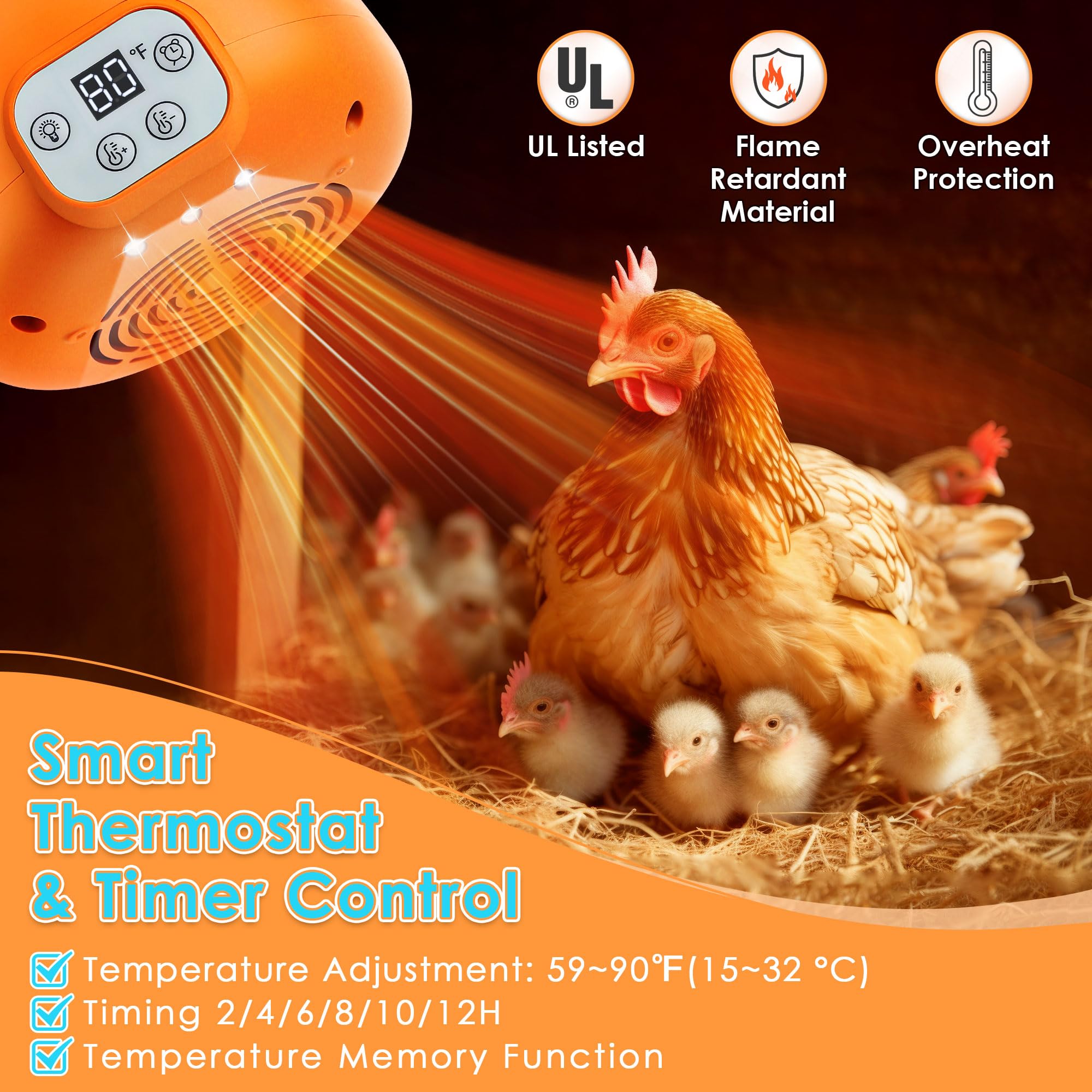 Enhon thermostat display illustrates precise temperature control for reliable brooding.
