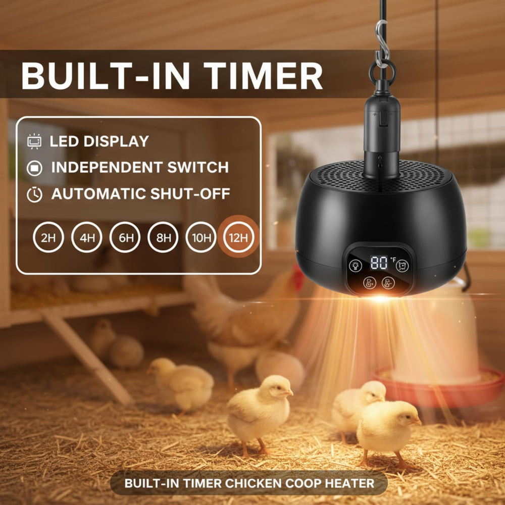 Enhon chicken coop heater timer display shows programmable heating intervals.