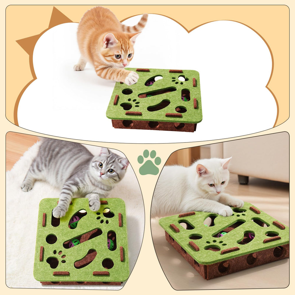 Enioem interactive cat toy puzzle track layout image shows chasing, swatting, hunting potential