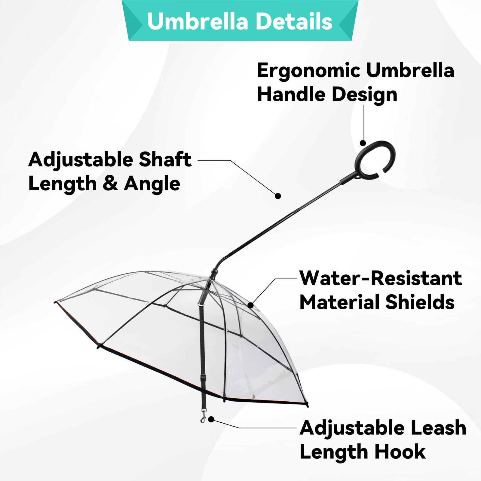 Enjoying dog umbrella adjustable-leash enables flexible hands-free or hands-on use.