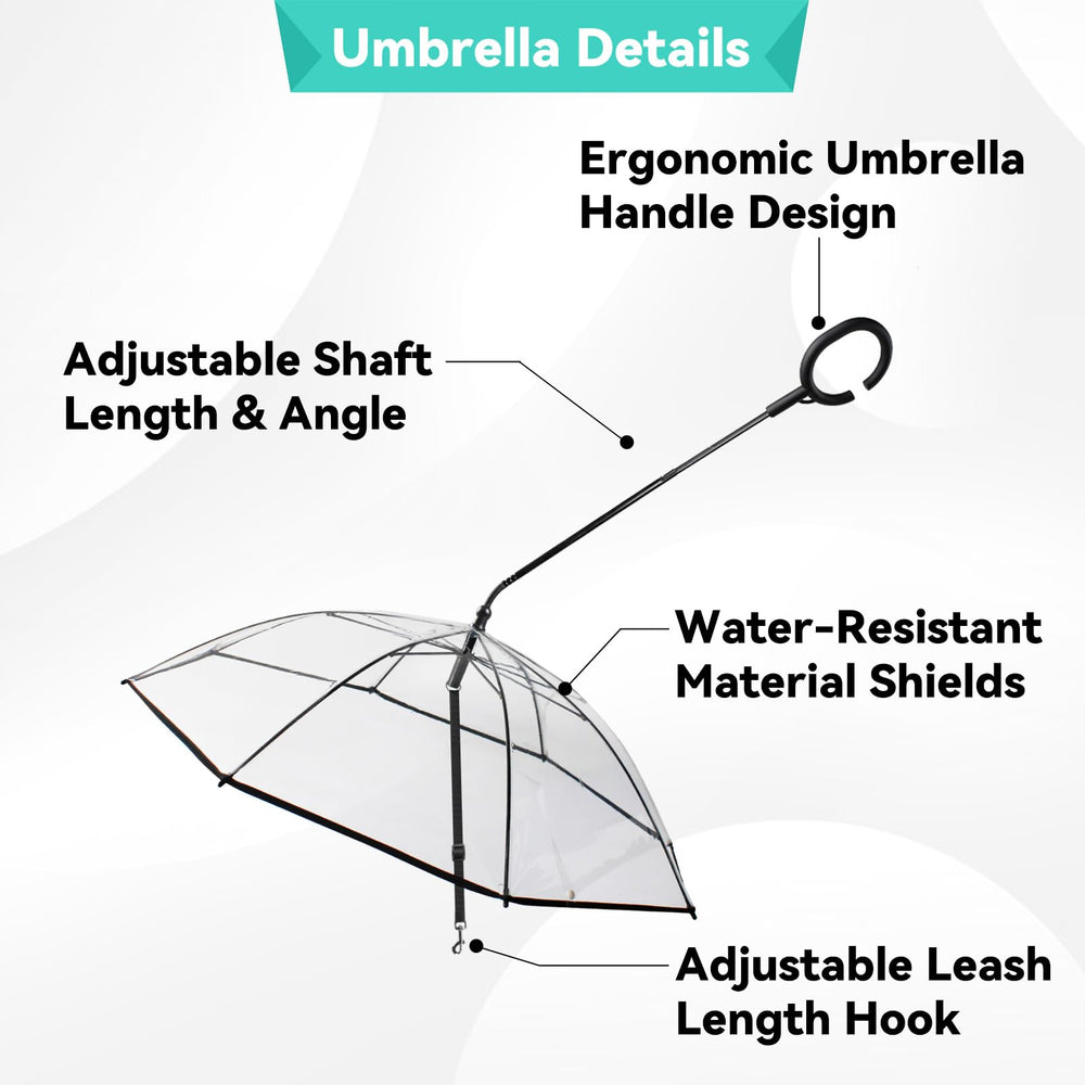 Enjoying dog umbrella adjustable-leash enables flexible hands-free or hands-on use.