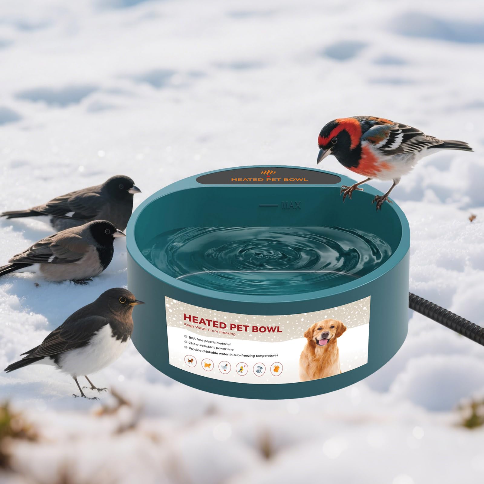 Enjoying heated pet bowl 165cm anti-bite power cable for durability