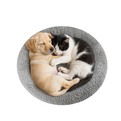 Enjoying plush cat bed mat outer view round design for curling pets comfort