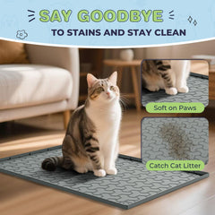 ENNHJD silicone cat litter mat with 360° edge and concave surface captures litter and prevents leaks.