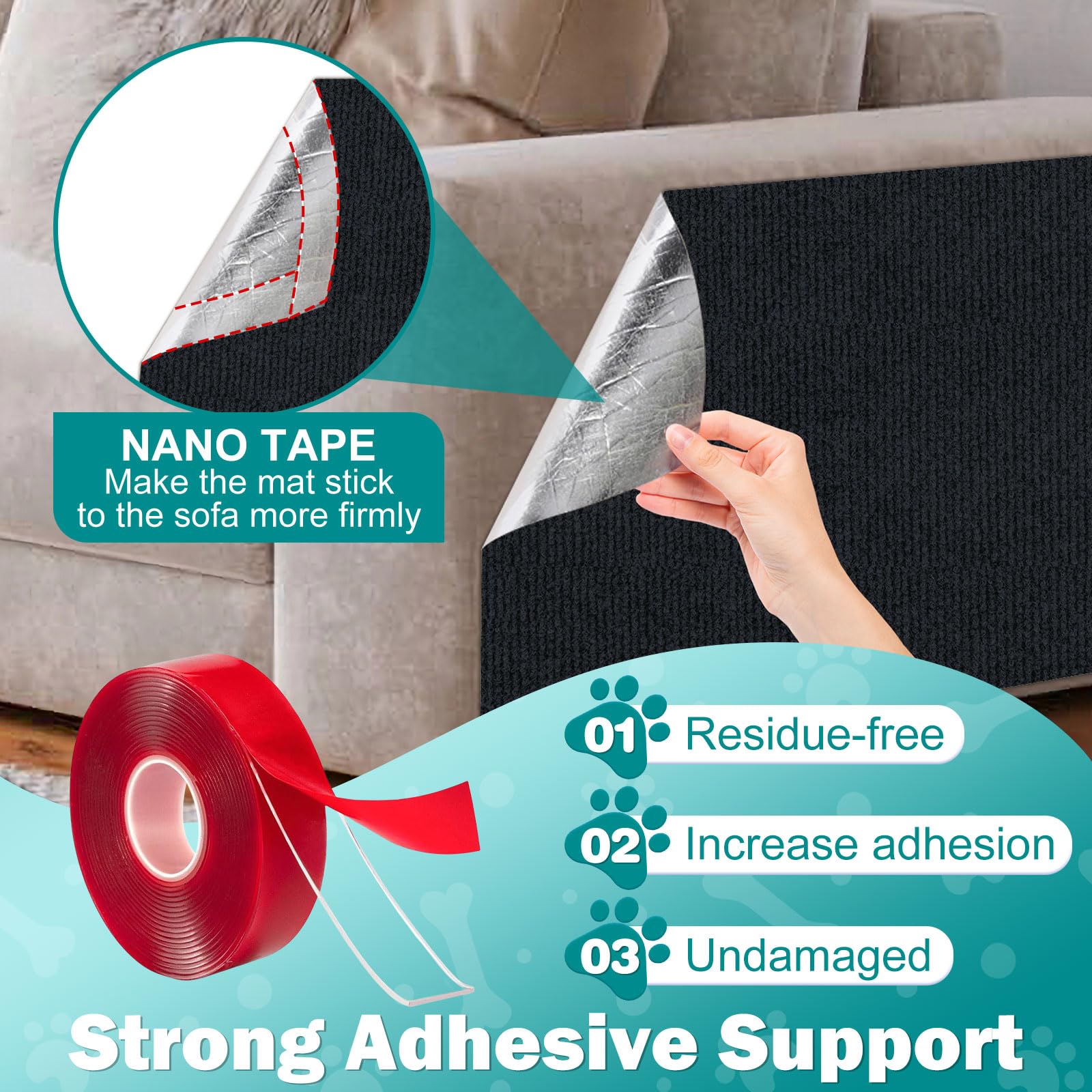 ENONCI nano tape application closeup ensures residue-free, strong adhesion.