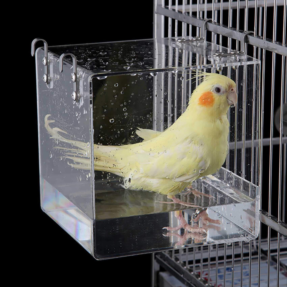 EnoYoo Big Bird Bath Cage front view showing easy cage mounting for quick setup