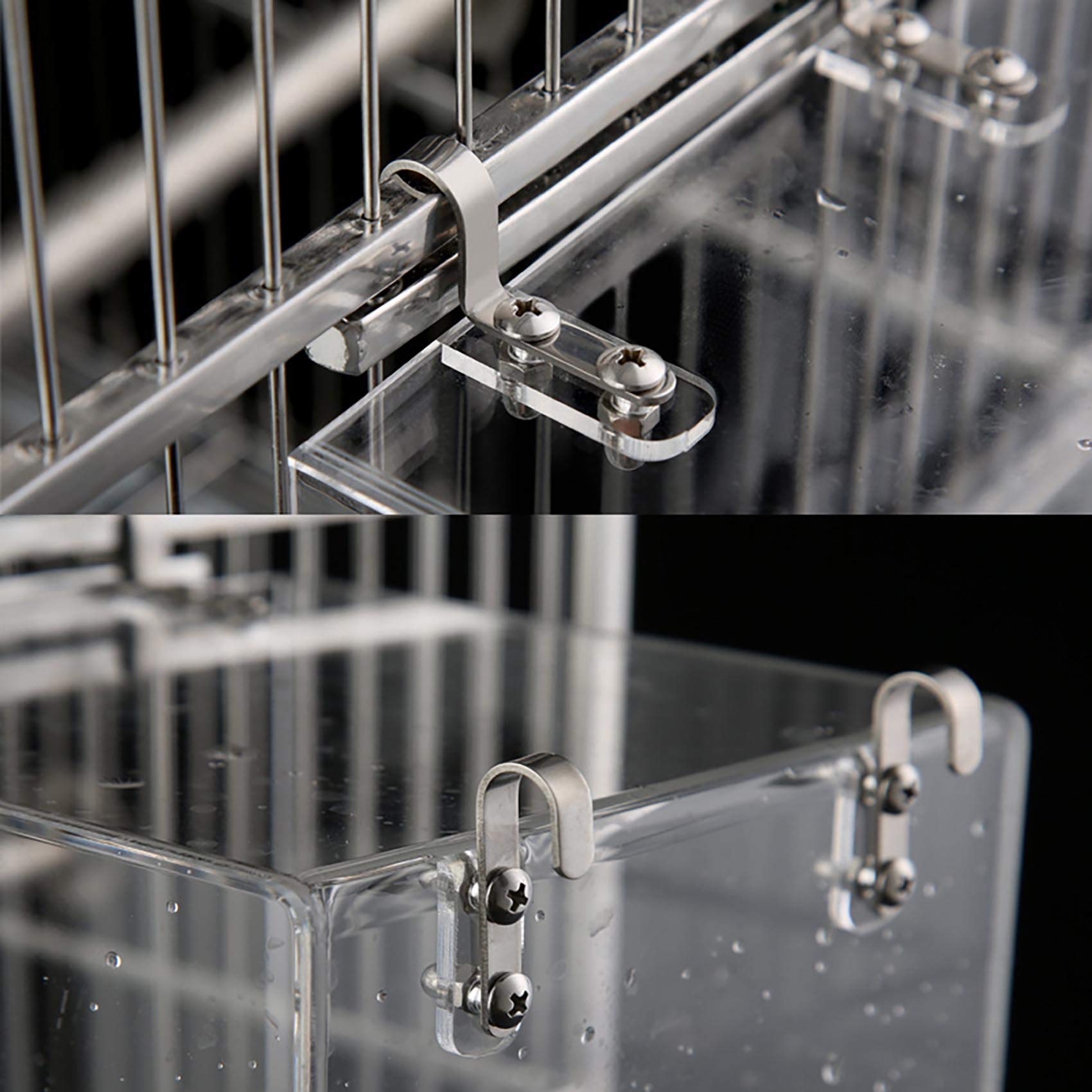EnoYoo Big Bird Bath Cage hook-attachment demonstrates effortless install on any cage