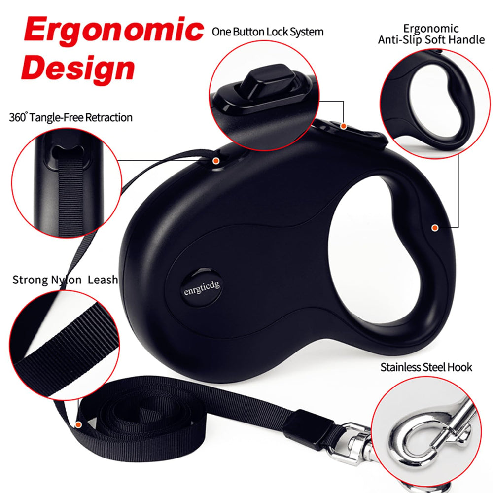 enrgticdg leash features stainless steel spring for durable, reliable retraction.