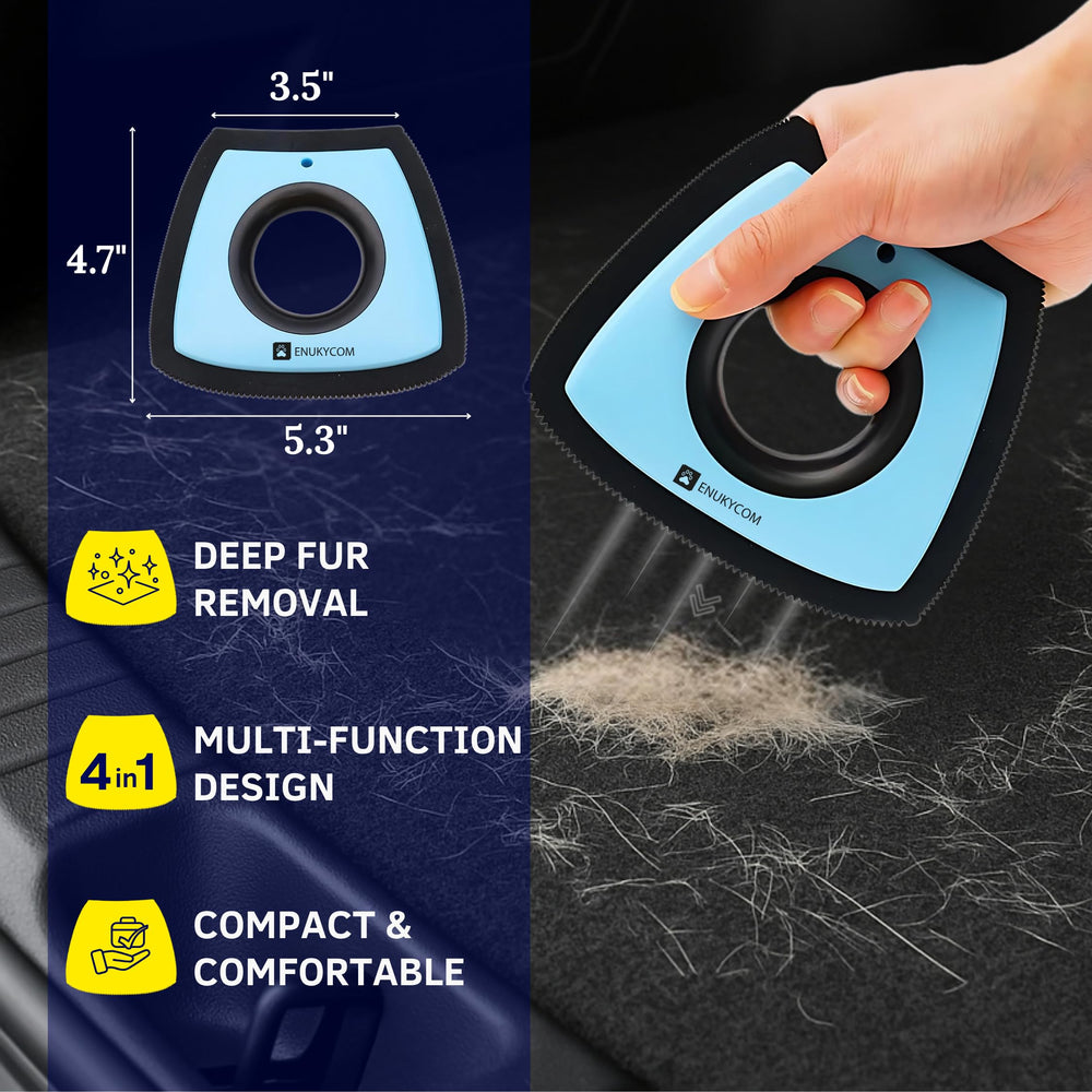 ENUKYCOM pet hair remover on couch furniture showing fast debris lift