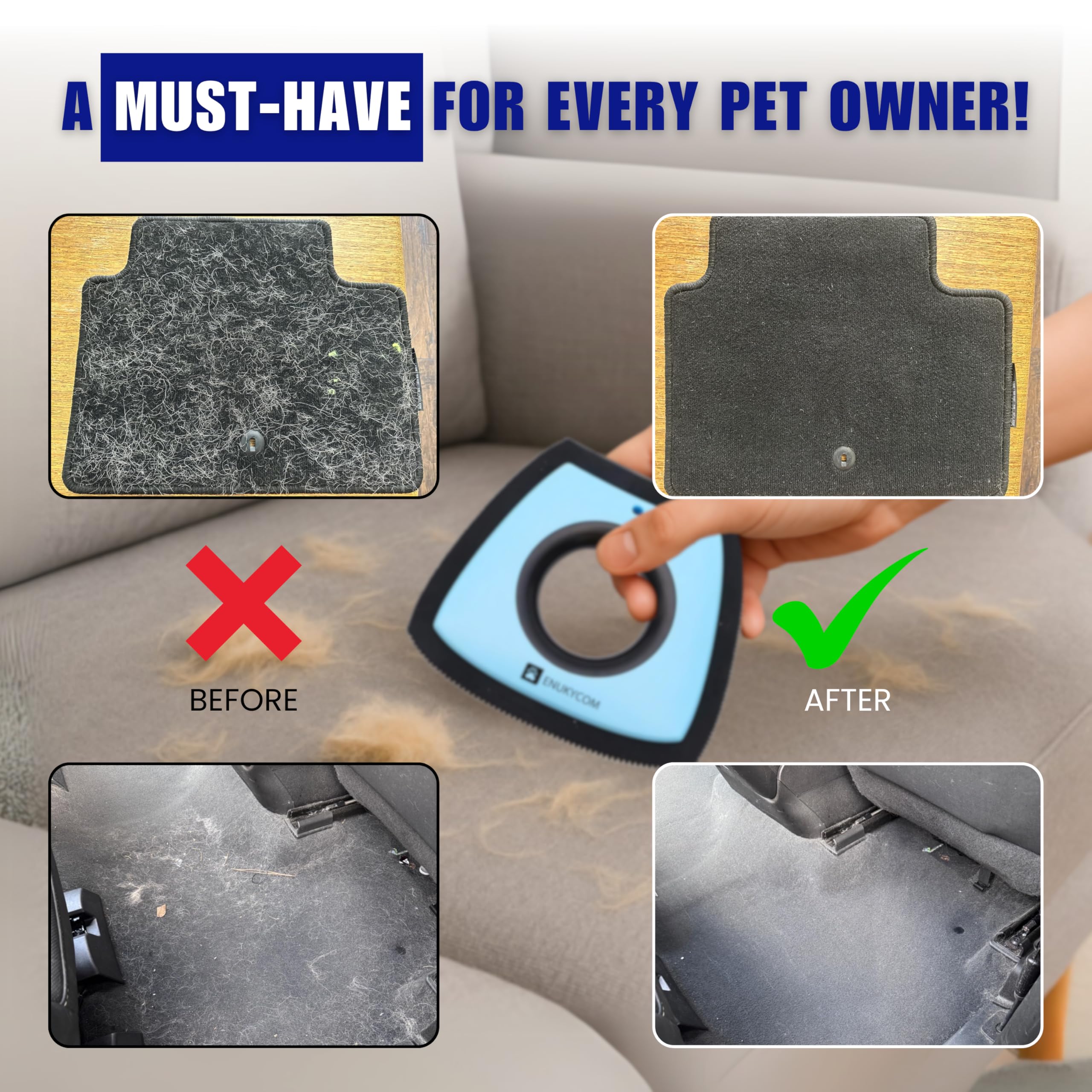 ENUKYCOM reusable pet hair scraper for car interior keeping seats fur-free