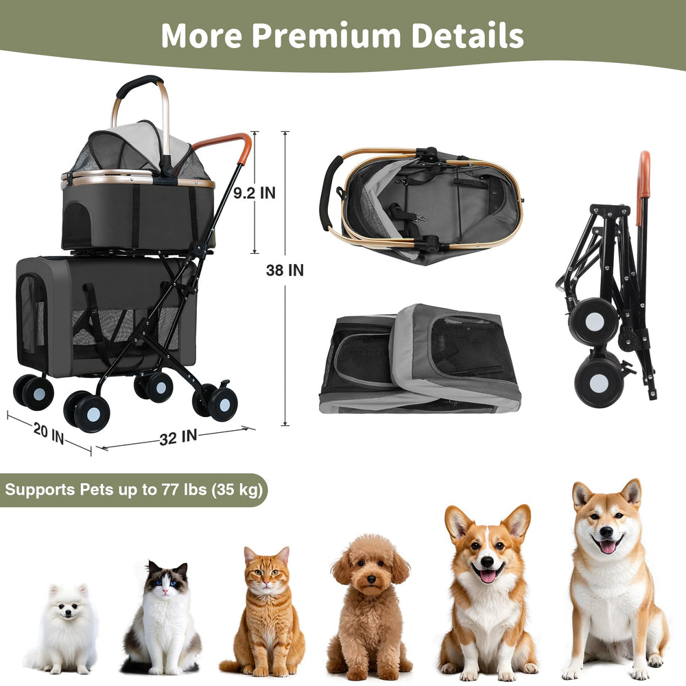 ENVTEK double pet stroller dual carriers with breathable mesh for comfort
