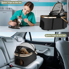 ENVTEK double pet stroller in park use with roomy carriers and washable pads