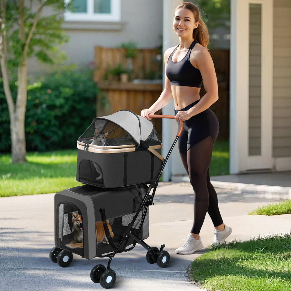 ENVTEK double pet stroller weather resistant fabric ready for all-weather walks