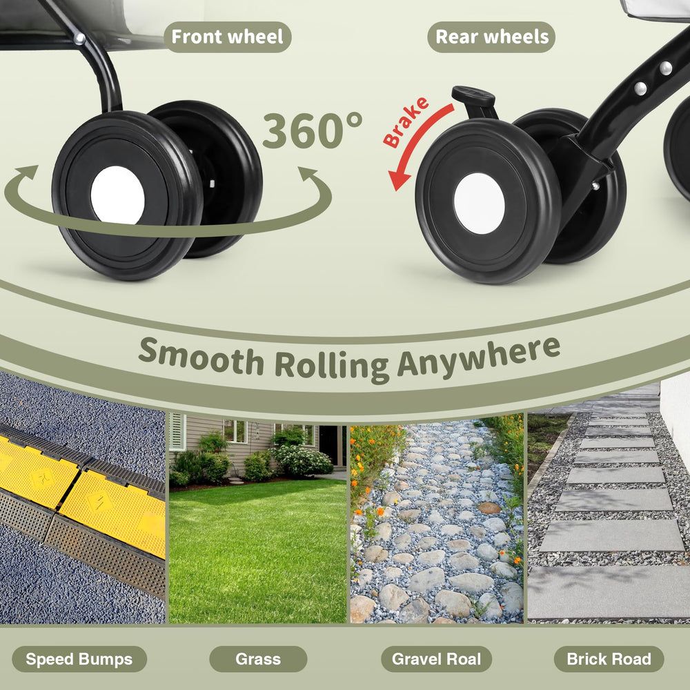 ENVTEK double pet stroller wheels closeup showing lockable wheels for stability