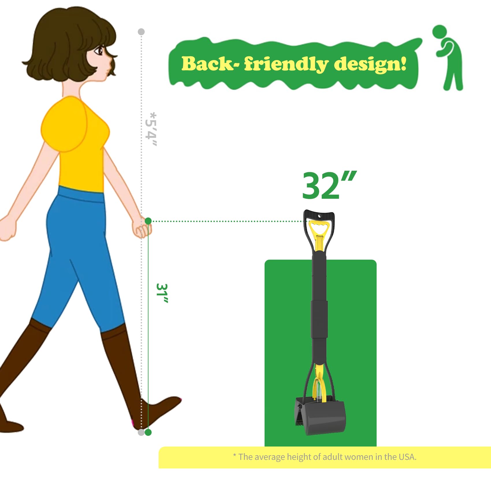 EODELLY 32in pooper scooper with extra-long handle for back-friendly use