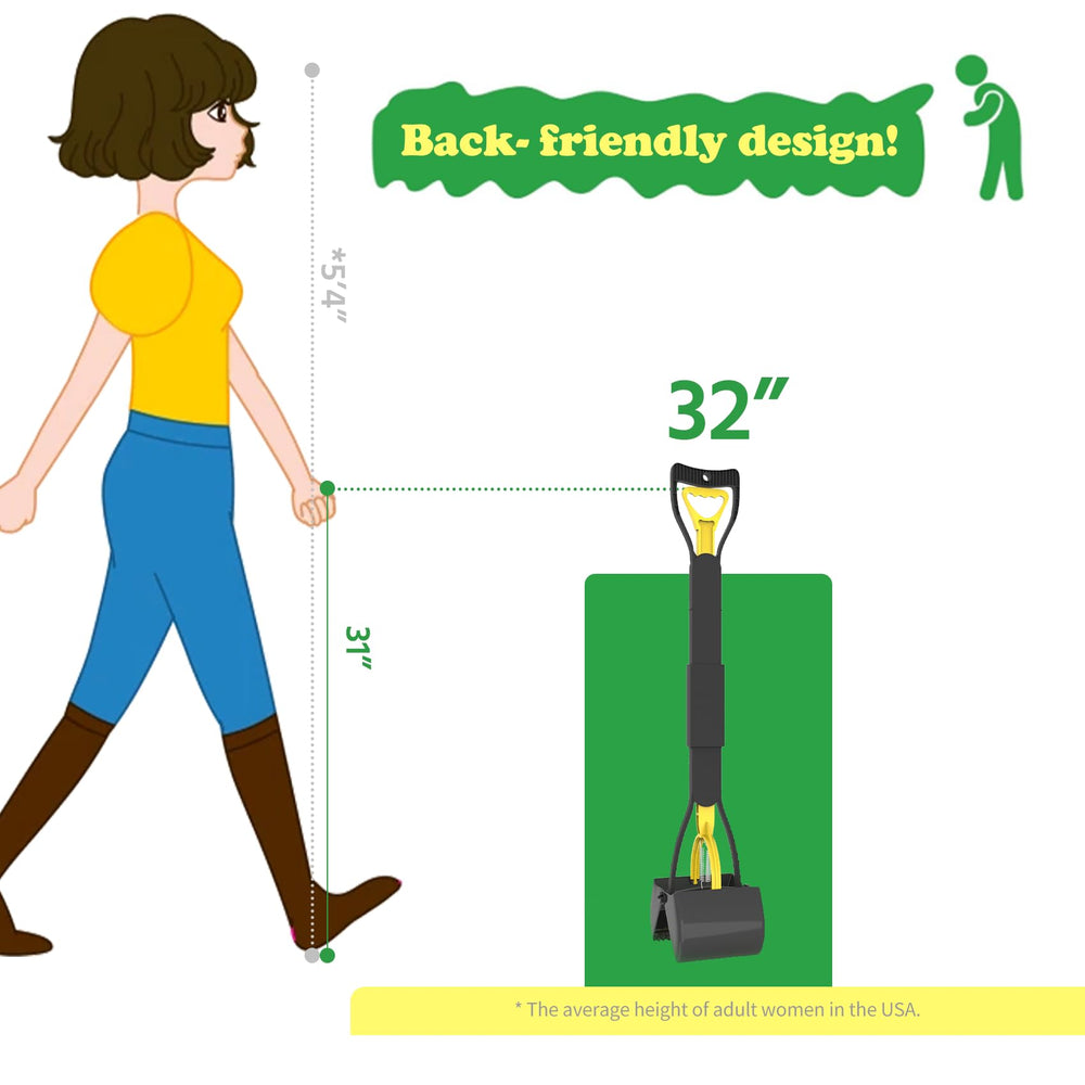 EODELLY 32in pooper scooper with extra-long handle for back-friendly use