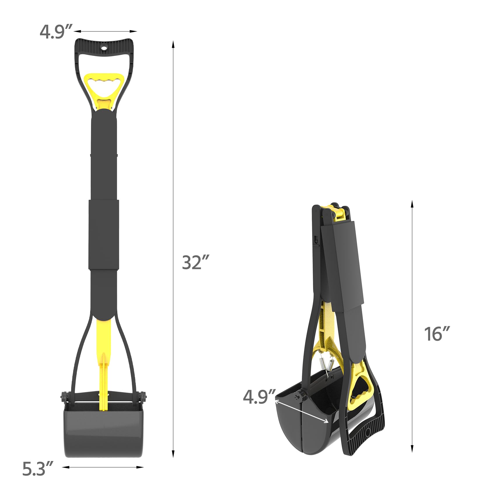 EODELLY 32in pooper scooper in use on lawn showing back-saver design