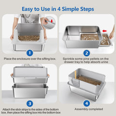 EODO sifter interior with pine sawdust drawer and odor containment