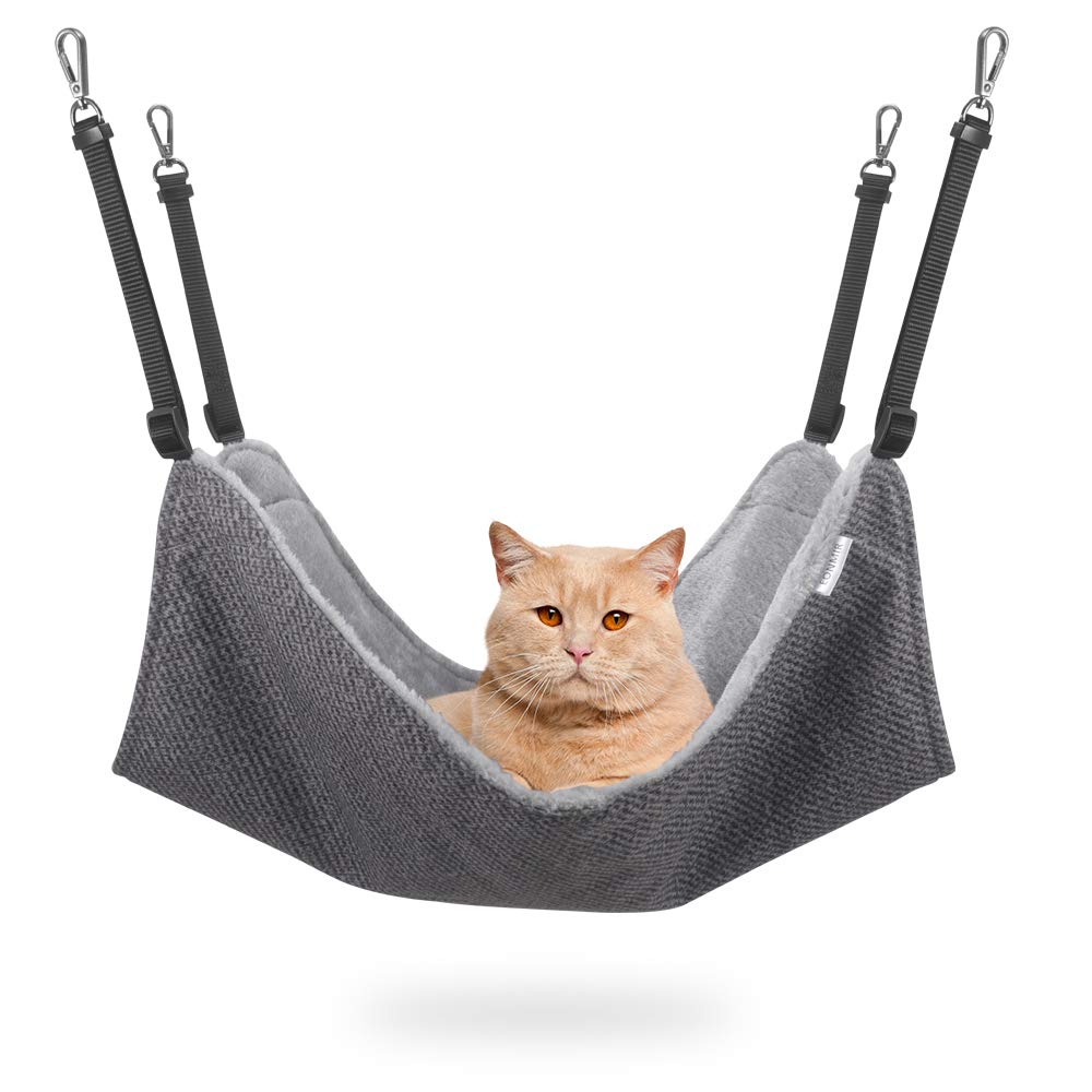 EONMIR cat hammock in cage setup gray provides a cozy resting space.
