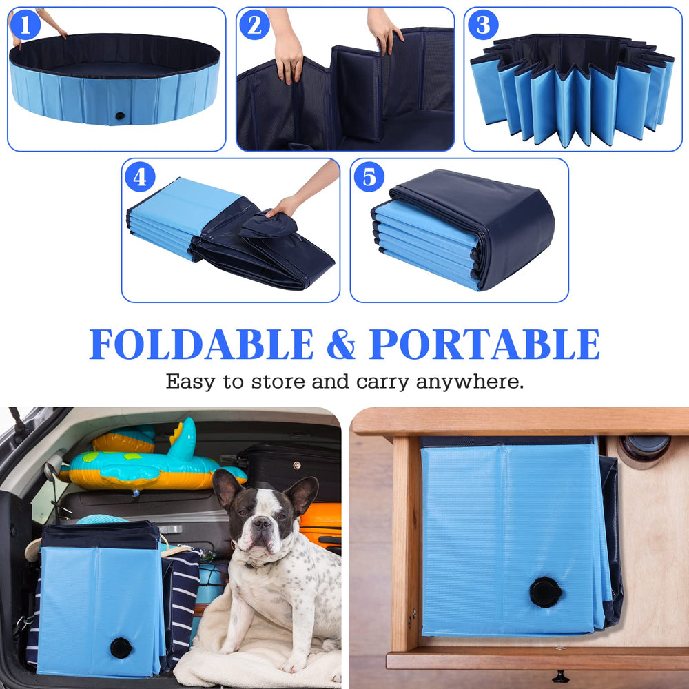 Eooqi foldable dog pool shows 48 x 12 inch size for large dogs.