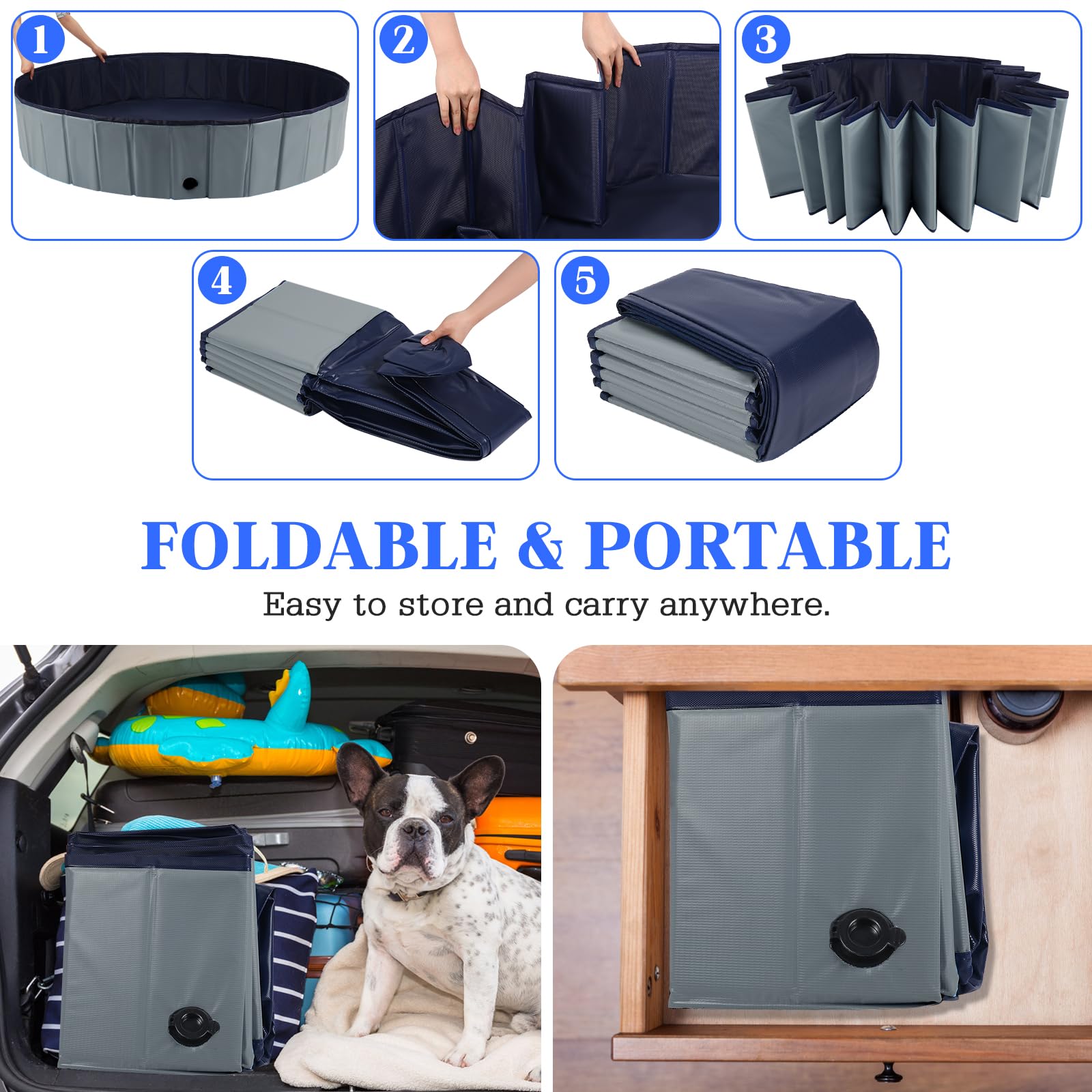 Eooqi foldable dog pool drain valve enables fast water release.
