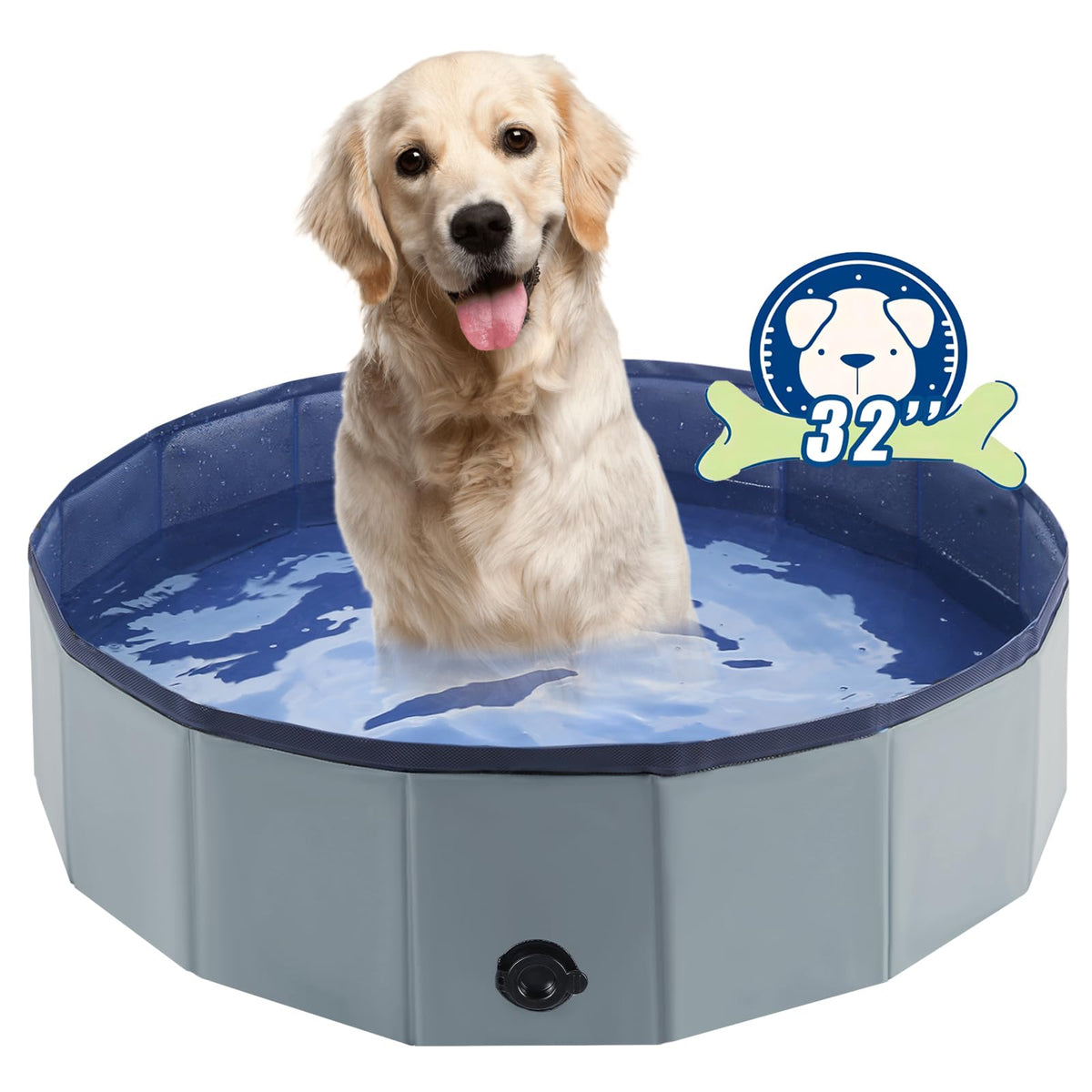Eooqi foldable dog pool opened circular gray for quick cooling and play