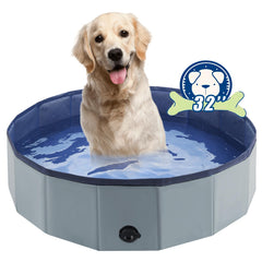 Eooqi foldable dog pool opened circular gray for quick cooling and play