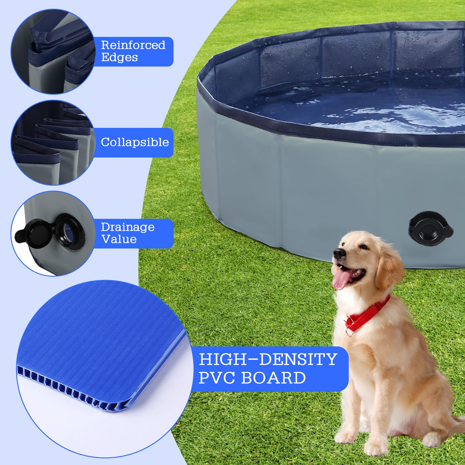 Eooqi foldable dog pool side view highlights sturdy collapsible design.