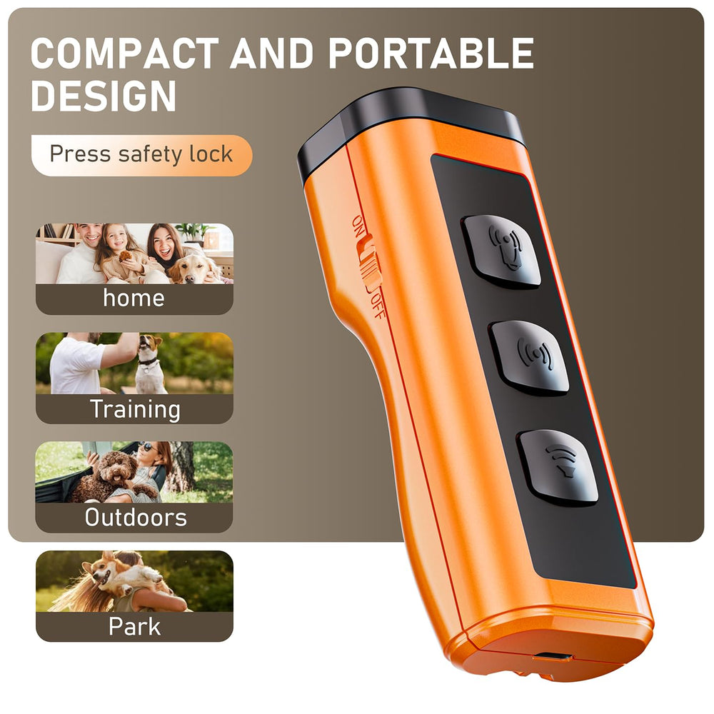 Eorery ultrasonic dog trainer handheld used on walks for calmer outings.