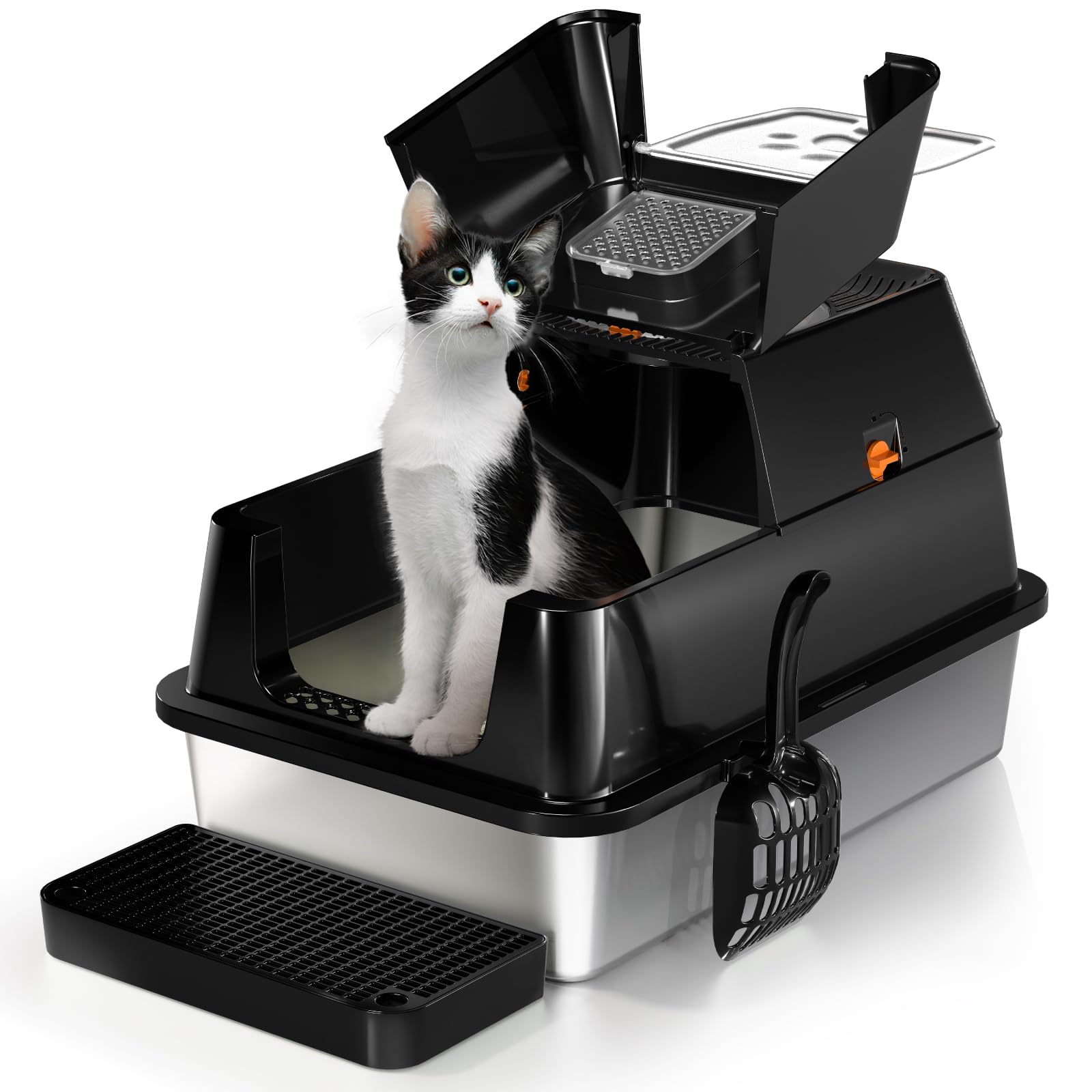 Eosarcu flip-top litter box open for quick cleaning and easy access.