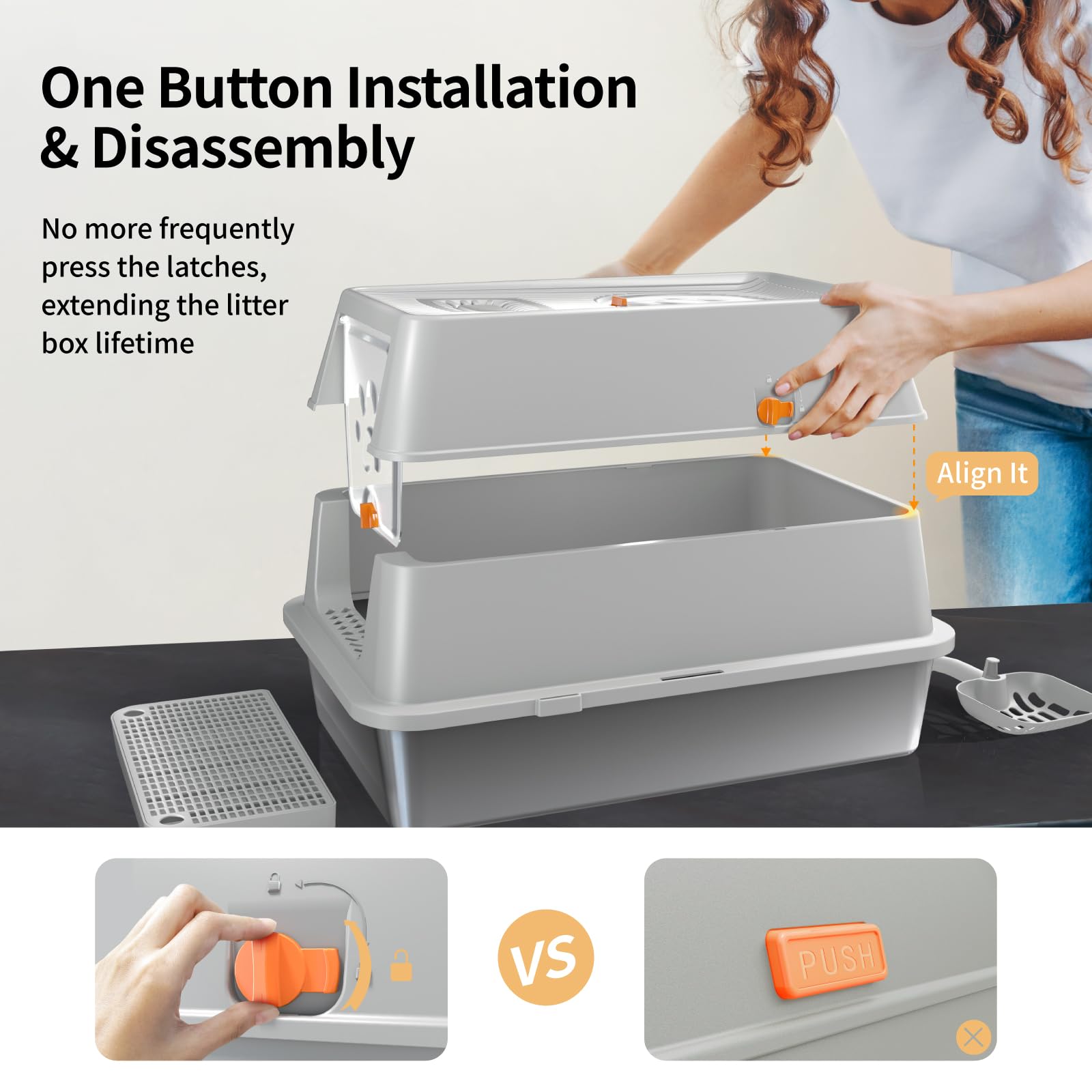 Eosarcu litter box top-entry door close-up demonstrates easy access