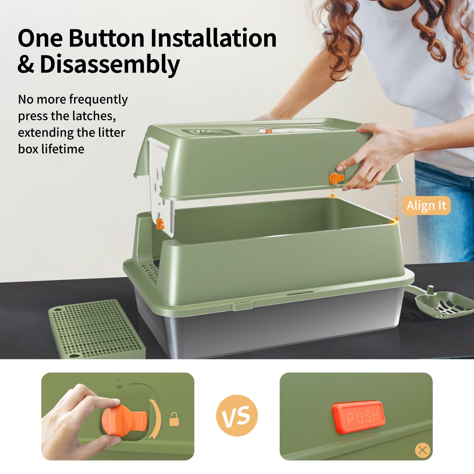 Eosarcu stainless steel cat litter box green anti leakage design helps prevent urine spread and odors