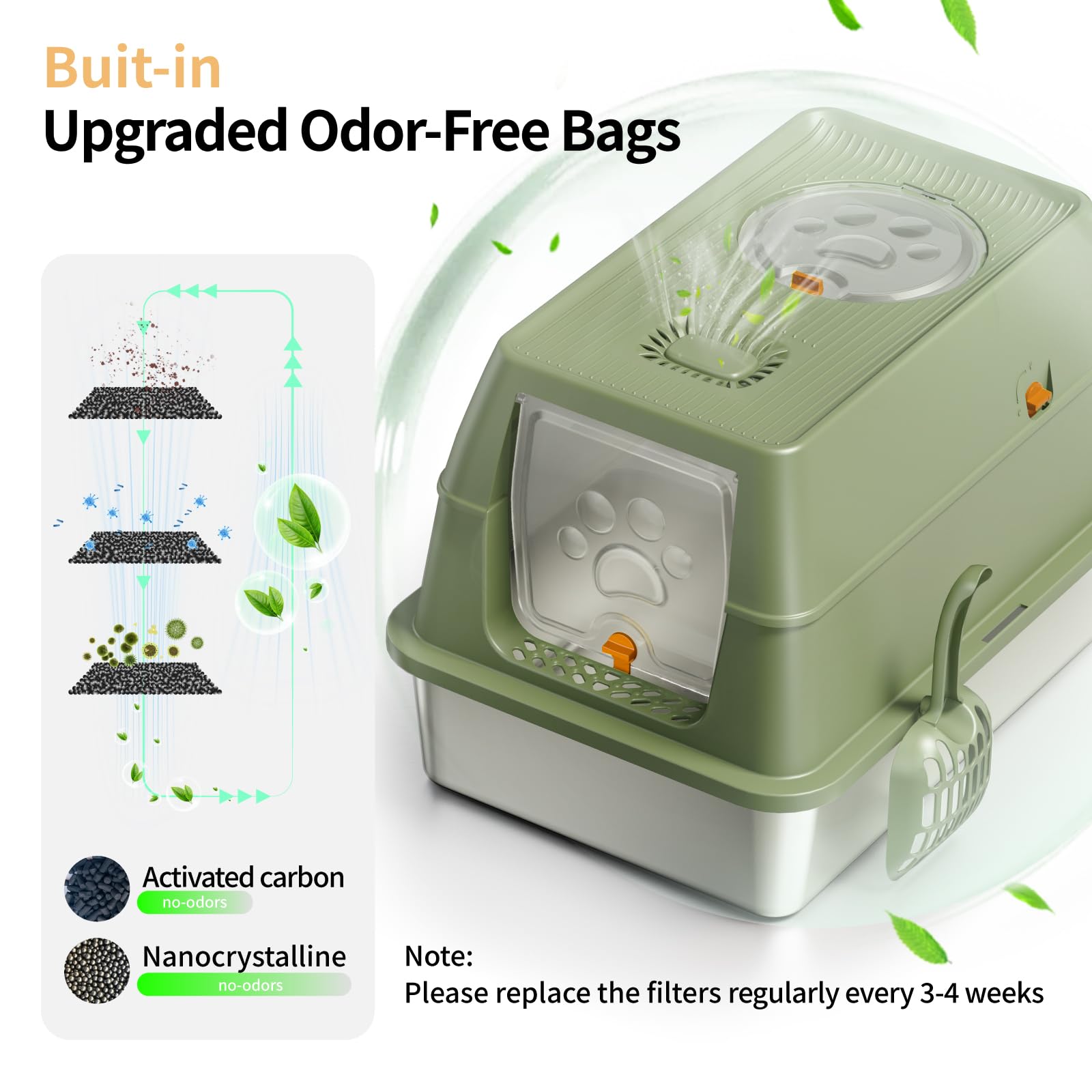 Eosarcu stainless steel cat litter box green compact design fits corners and saves space