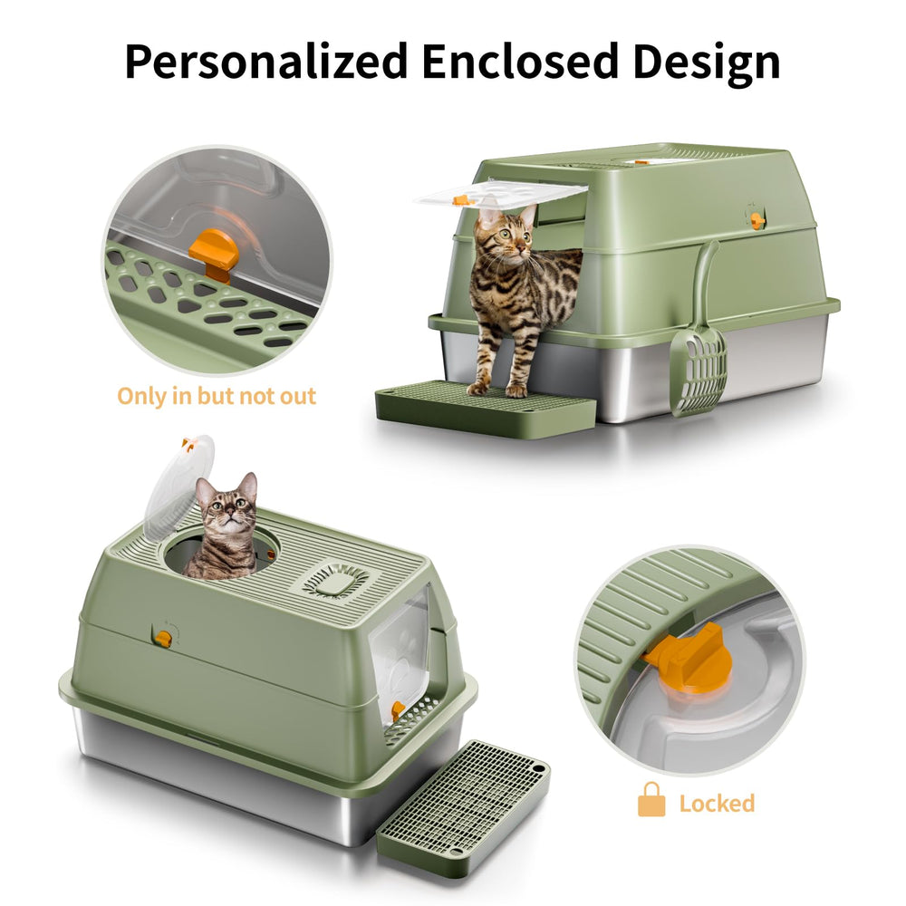Eosarcu stainless steel cat litter box green dual-entry setup reduces tracking