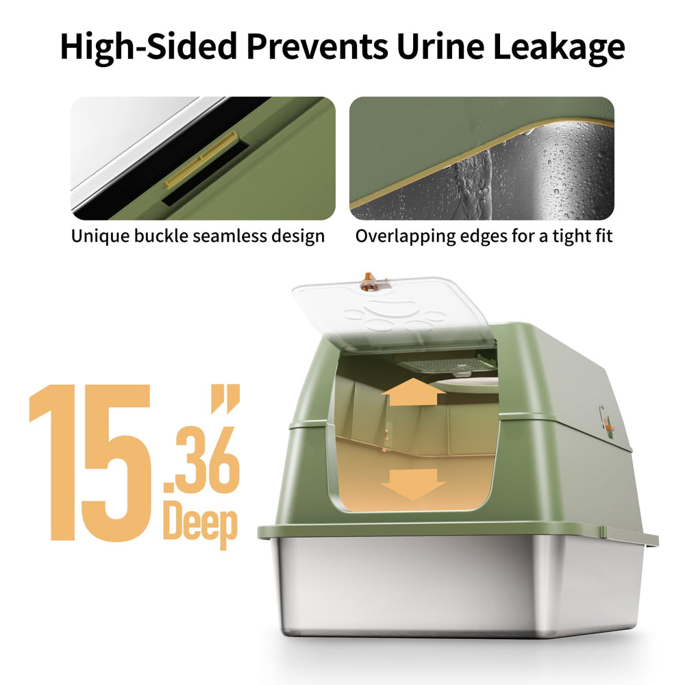 Eosarcu stainless steel cat litter box green with scoop and filters for odor control