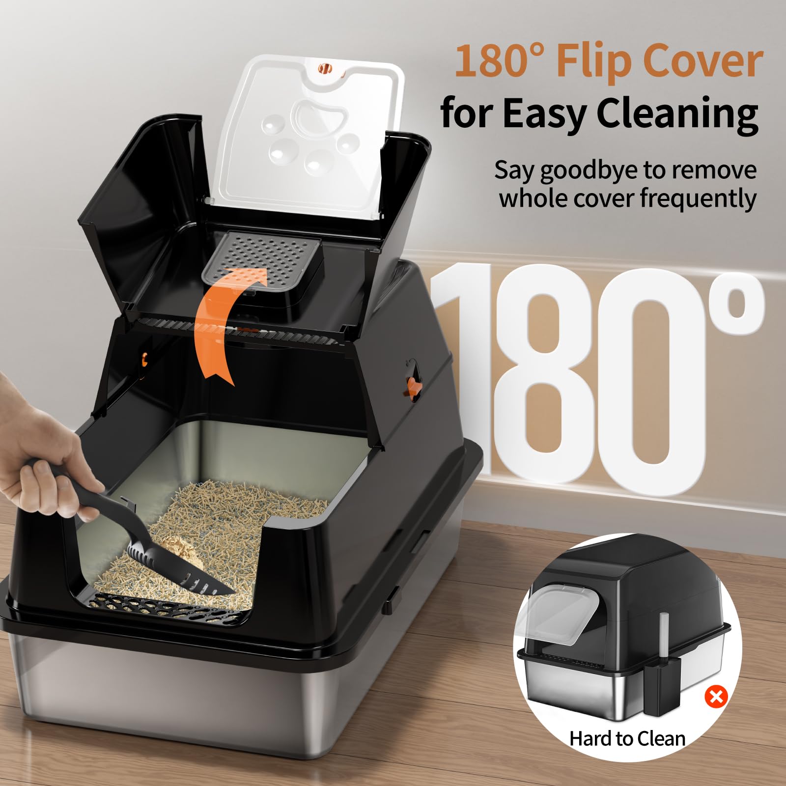 Eosarcu XL cat litter box interior shows ample space for large cats.