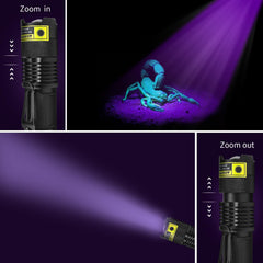 EOWCO 395nm UV flashlight beam adjustment focuses light on targeted areas.