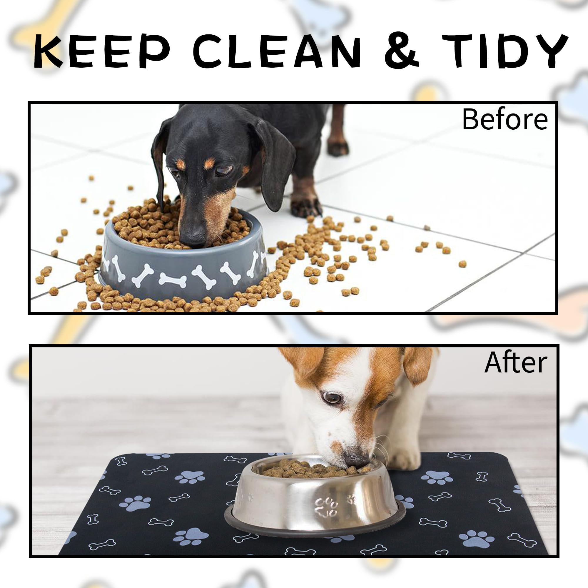 EP Jeans pet food mat under-feeders catches messes and simplifies cleanup