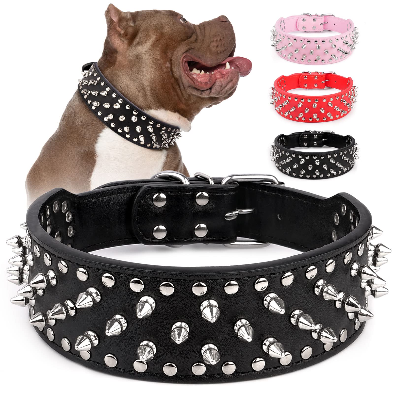 Epesiri adjustable wide-spiked collar front view shows secure fit for everyday walks.